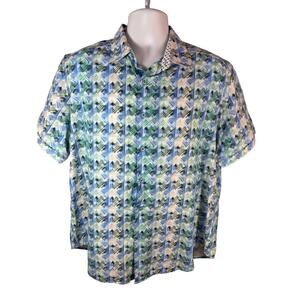 Robert Graham Polo Shirt Mens XL Blue Green Abstract Skull
